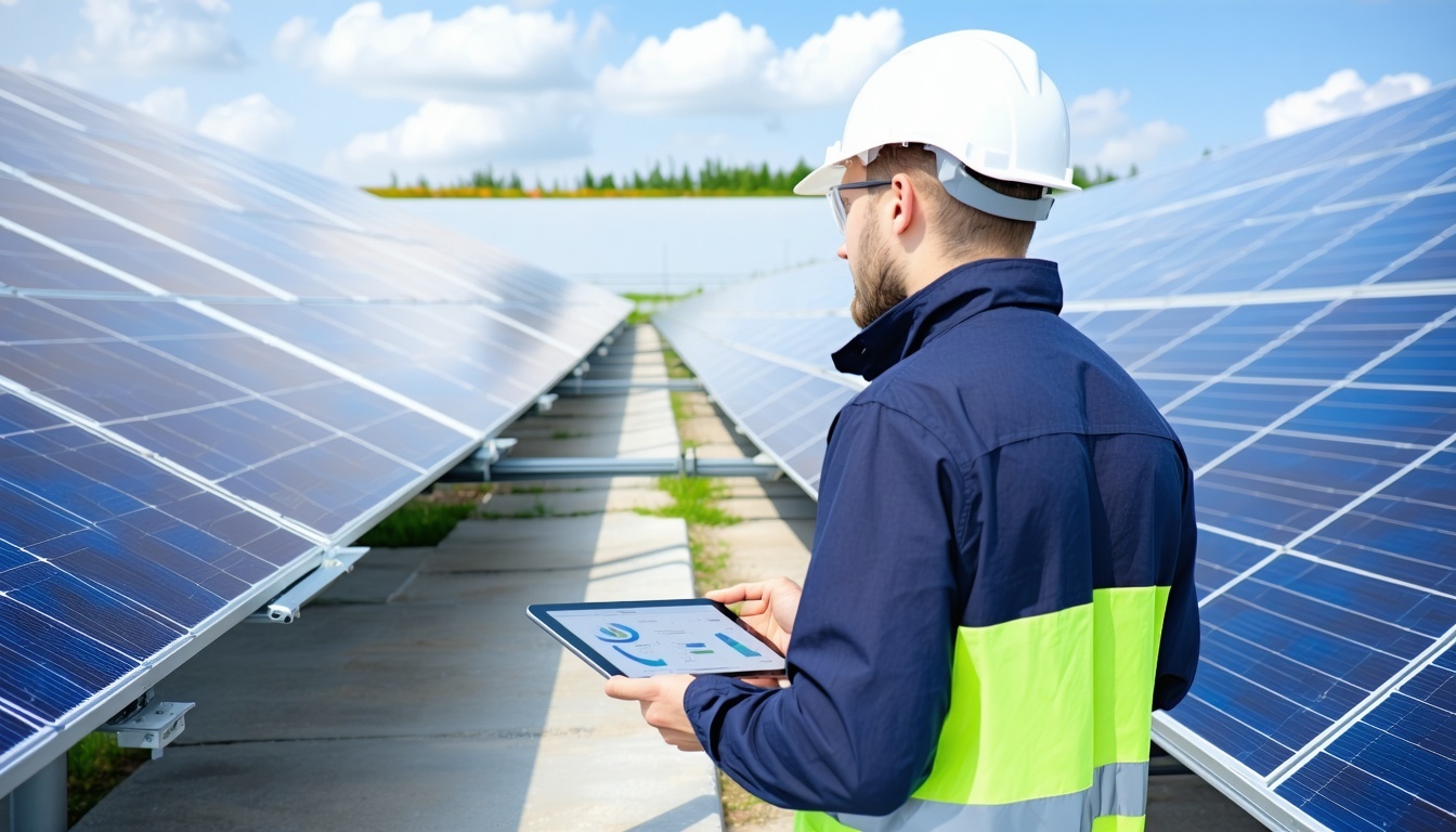 Engineers monitoring renewable energy systems